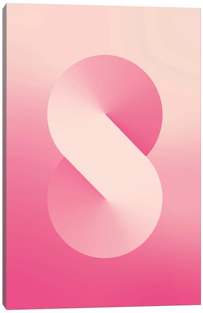 S Shape Gradient Back Pink Canvas Art Print - Letter S