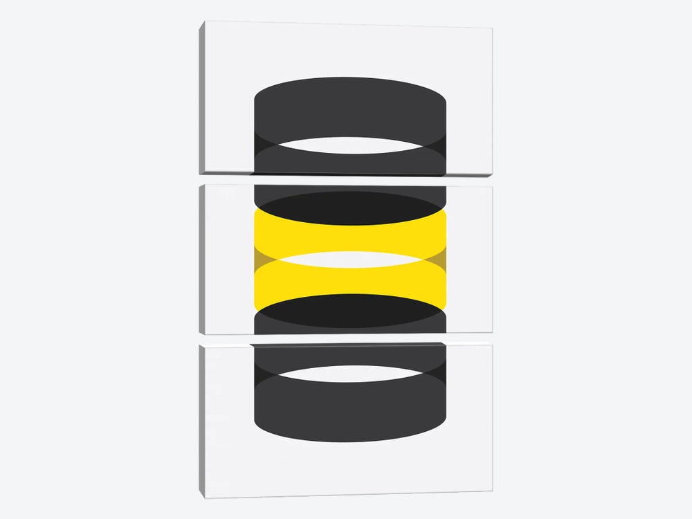 Cylinders Black And Yellow by avesix 3-piece Canvas Wall Art