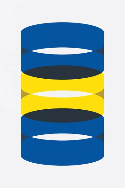 Cylinders Blue And Yellow by avesix framed wall art