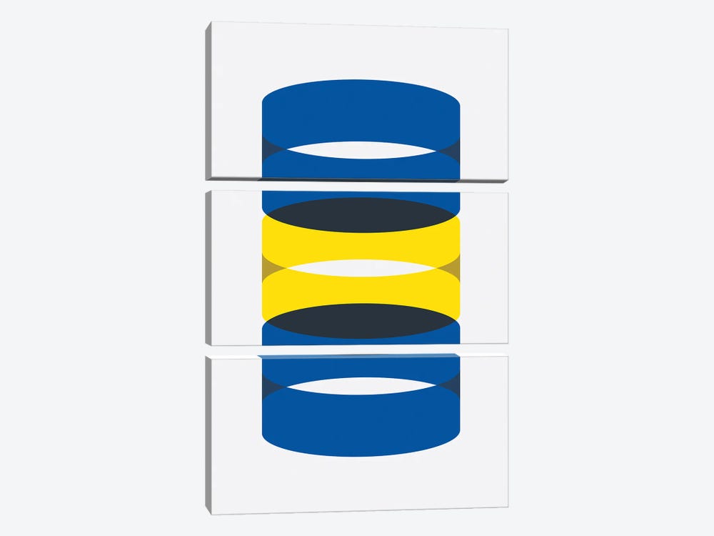 Cylinders Blue And Yellow by avesix 3-piece Canvas Print