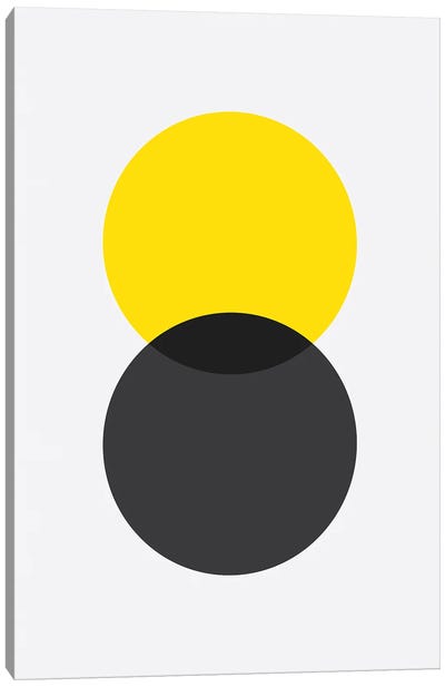 Double Circle Black And Yellow Canvas Art Print - Black, White & Yellow Art
