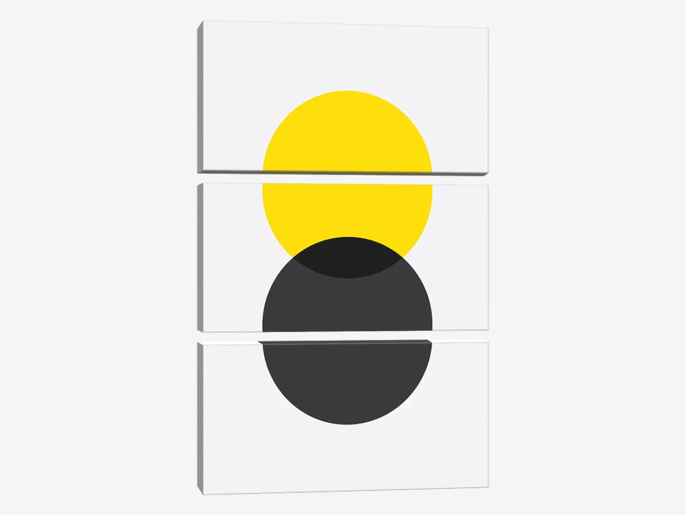 Double Circle Black And Yellow by avesix 3-piece Canvas Print