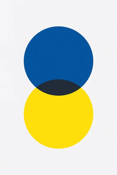 Double Circle Blue And Yellow by avesix framed wall art