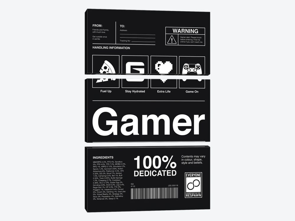 Gamer Label Black by avesix 3-piece Canvas Art