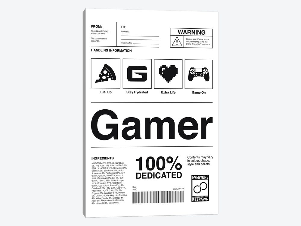 Gamer Label White by avesix 1-piece Canvas Art Print