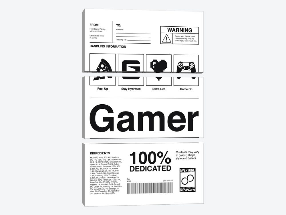 Gamer Label White by avesix 3-piece Art Print
