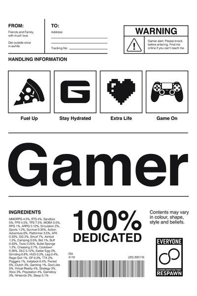 Black & White Pop Culture Art: Gamer Label White by avesix