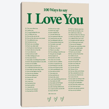I Love You (Green) Canvas Print #ASX608} by avesix Canvas Art