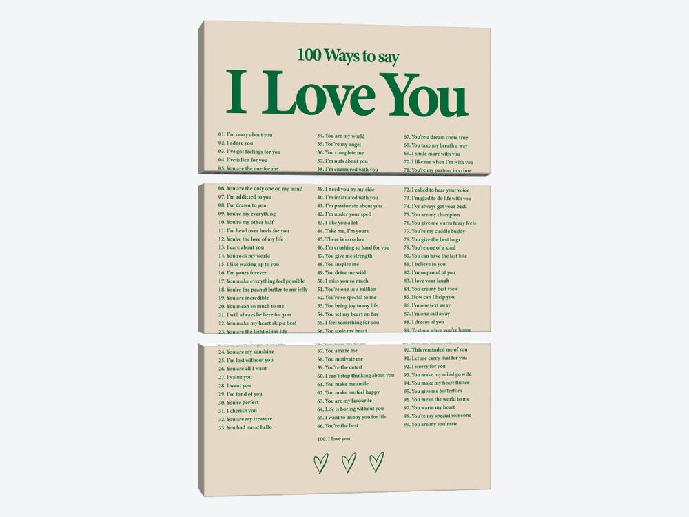 I Love You (Green) by avesix 3-piece Canvas Art Print