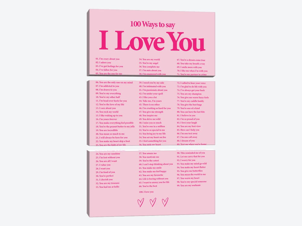 I Love You (Pink) by avesix 3-piece Canvas Artwork