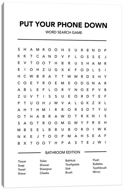 Bathroom Word Search Game Canvas Art Print - Funny Typography Art