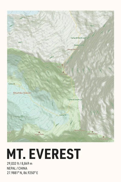 Mt Everest Topographic Map by avesix art print