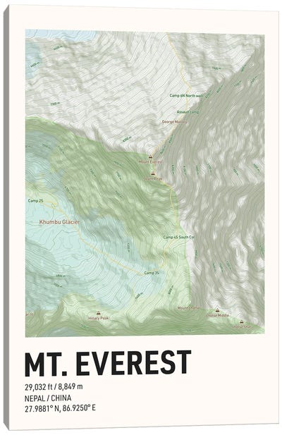 Mt Everest Topographic Map Canvas Art Print - The Himalayas