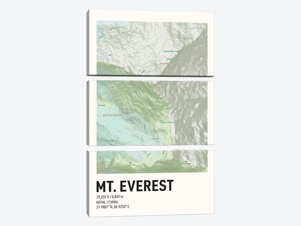 Mt Everest Topographic Map by avesix 3-piece Canvas Print