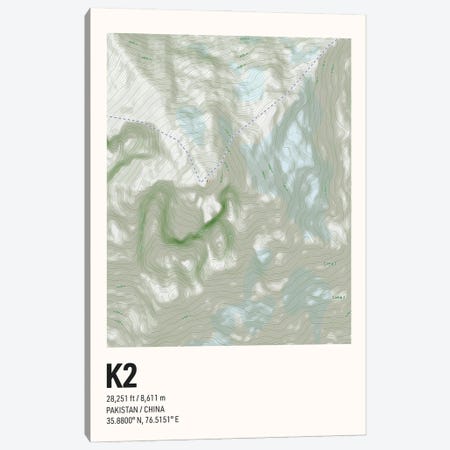 K2 Topographic Map Canvas Print #ASX665} by avesix Canvas Art Print