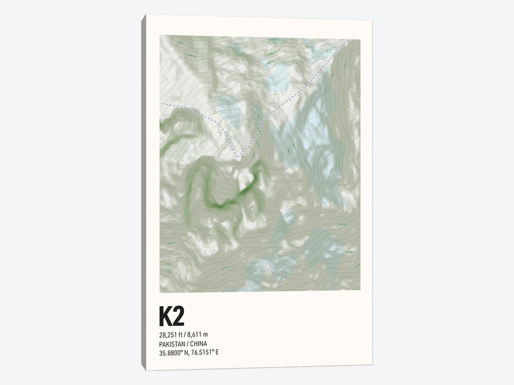 K2 Topographic Map by avesix 1-piece Canvas Art