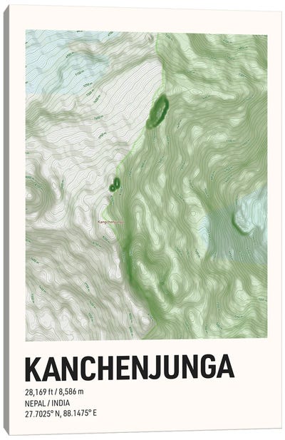Kanchenjunga Topographic Map Canvas Art Print - avesix