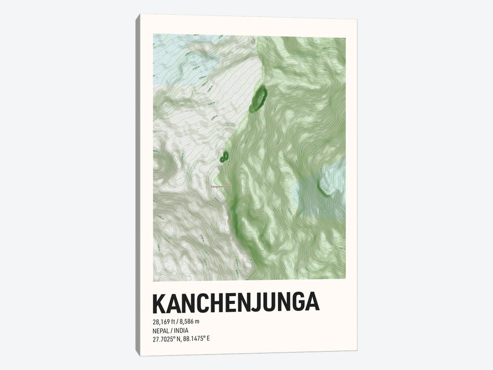 Kanchenjunga Topographic Map by avesix 1-piece Canvas Art Print