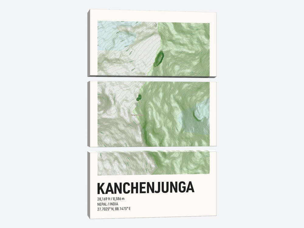 Kanchenjunga Topographic Map by avesix 3-piece Art Print