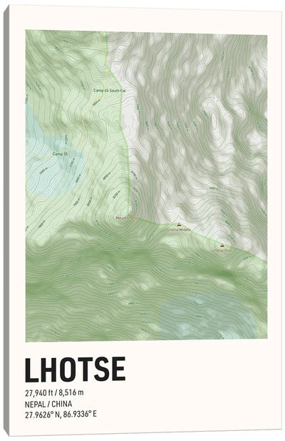 Lhotse Topographic Map Canvas Art Print - avesix