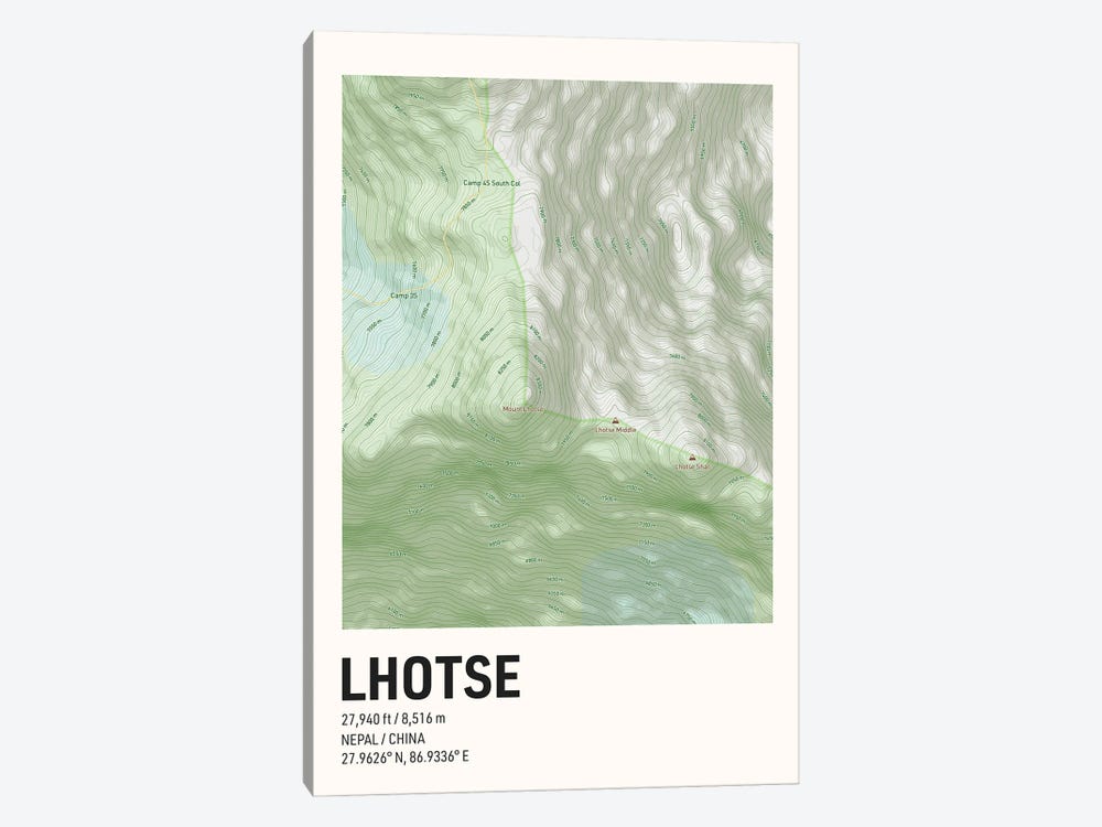 Lhotse Topographic Map by avesix 1-piece Canvas Art