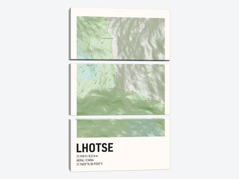 Lhotse Topographic Map by avesix 3-piece Canvas Art