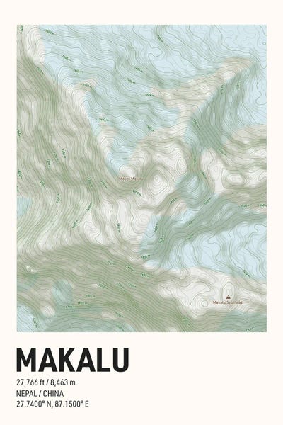 Makalu Topographic Map by avesix framed wall art