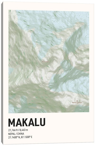 Makalu Topographic Map Canvas Art Print - avesix