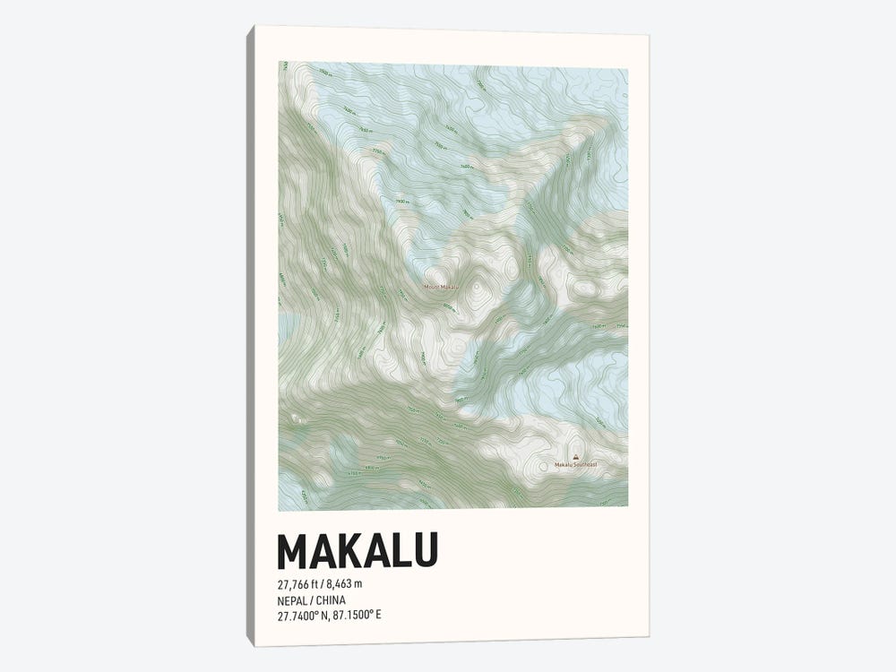 Makalu Topographic Map by avesix 1-piece Canvas Print