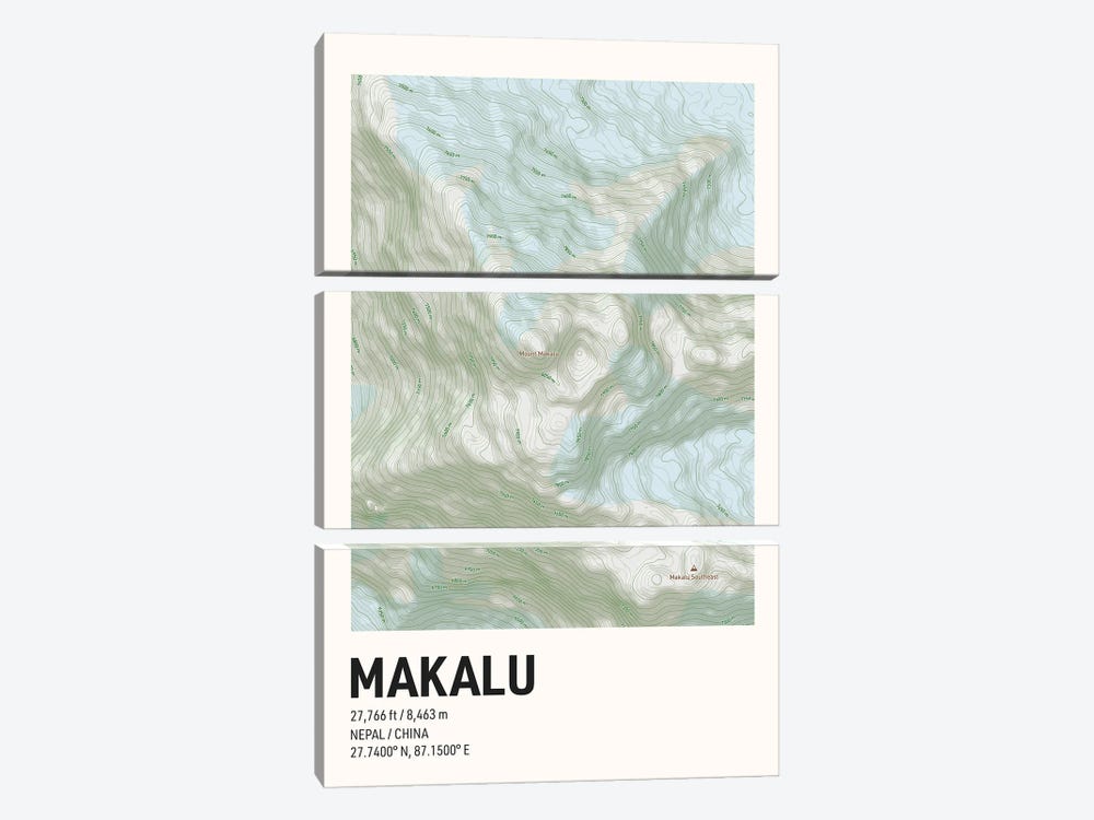 Makalu Topographic Map by avesix 3-piece Canvas Print