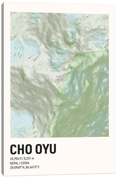 Cho Oyu Topographic Map Canvas Art Print - avesix