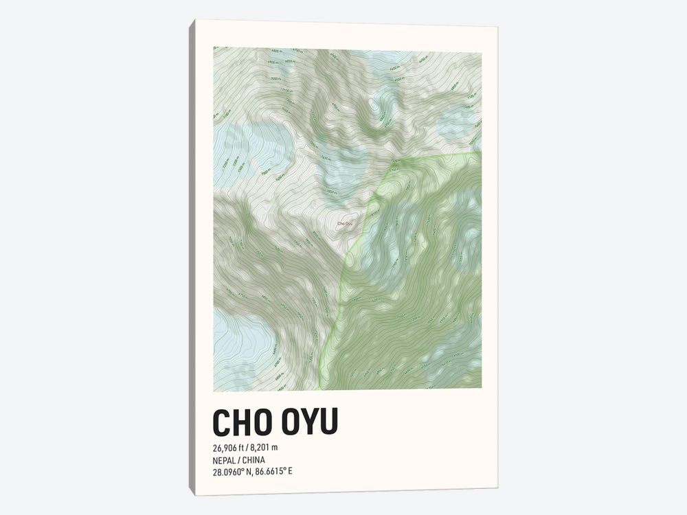 Cho Oyu Topographic Map by avesix 1-piece Canvas Artwork
