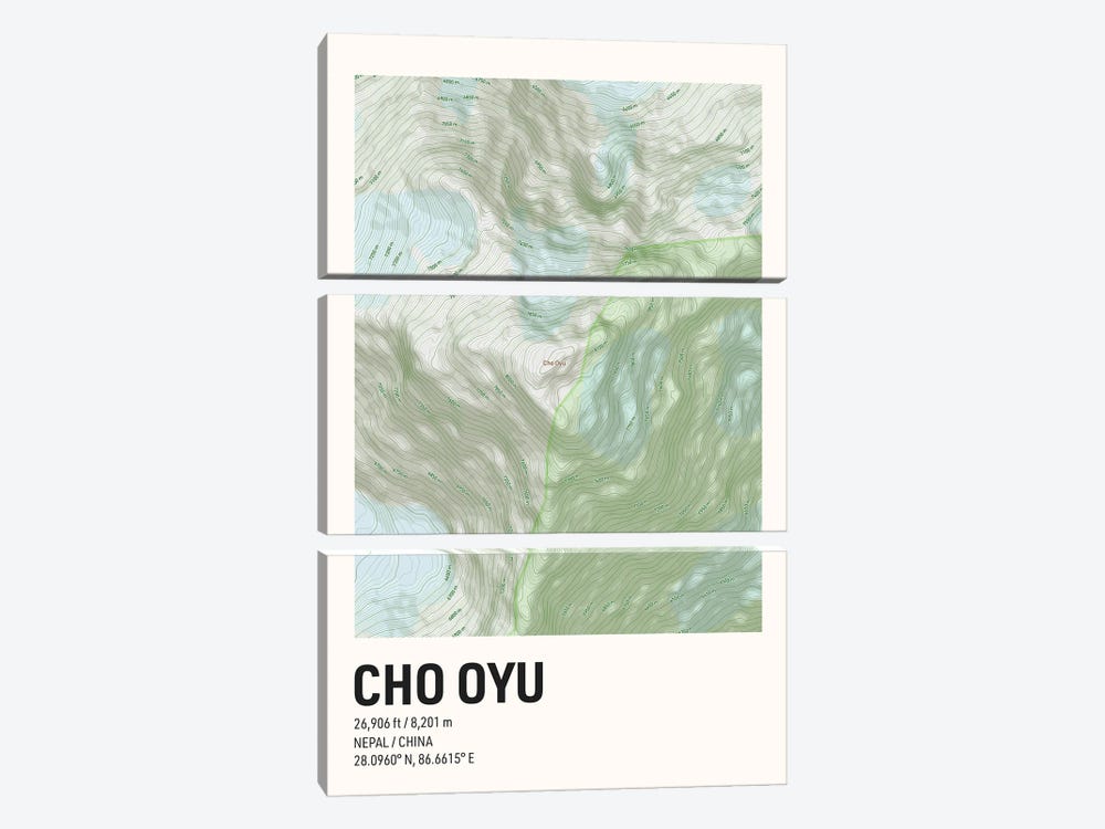 Cho Oyu Topographic Map by avesix 3-piece Canvas Art