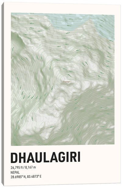 Dhaulagiri Topographic Map Canvas Art Print - avesix