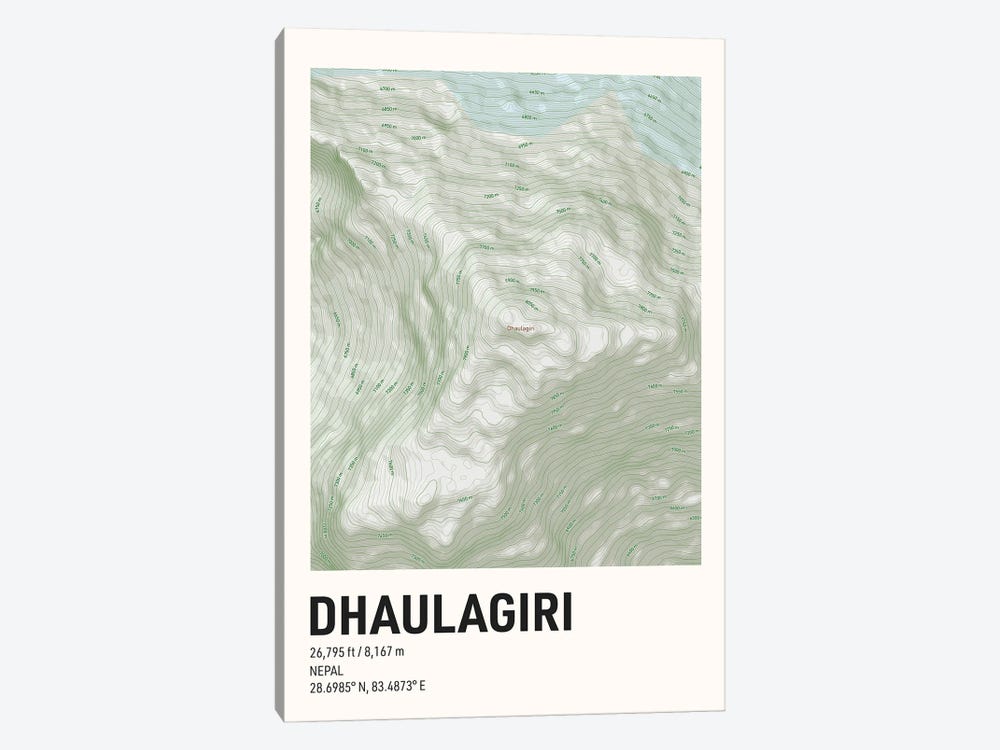 Dhaulagiri Topographic Map by avesix 1-piece Canvas Art