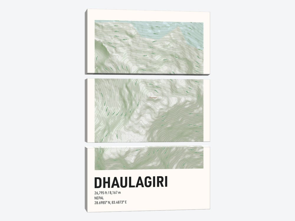Dhaulagiri Topographic Map by avesix 3-piece Canvas Art