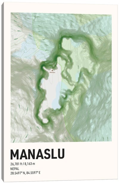 Manaslu Topographic Map Canvas Art Print - avesix