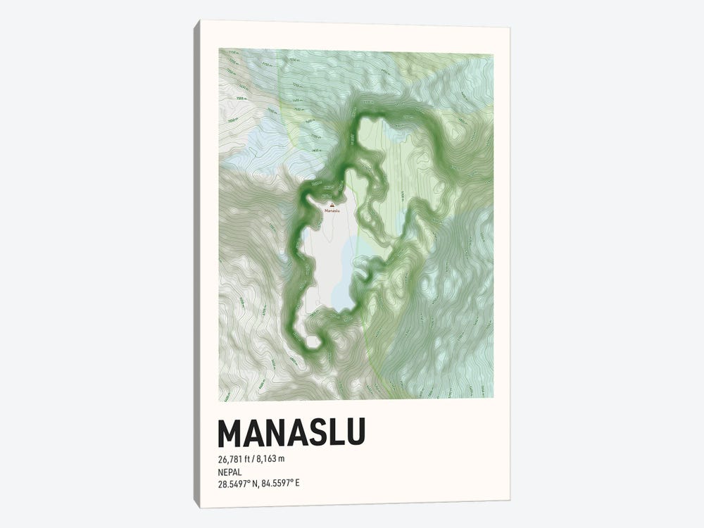 Manaslu Topographic Map by avesix 1-piece Canvas Print