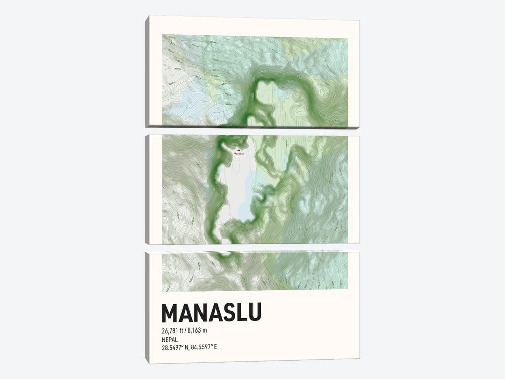 Manaslu Topographic Map by avesix 3-piece Canvas Print