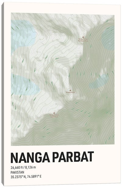 Nanga Parbat Topographic Map Canvas Art Print - avesix
