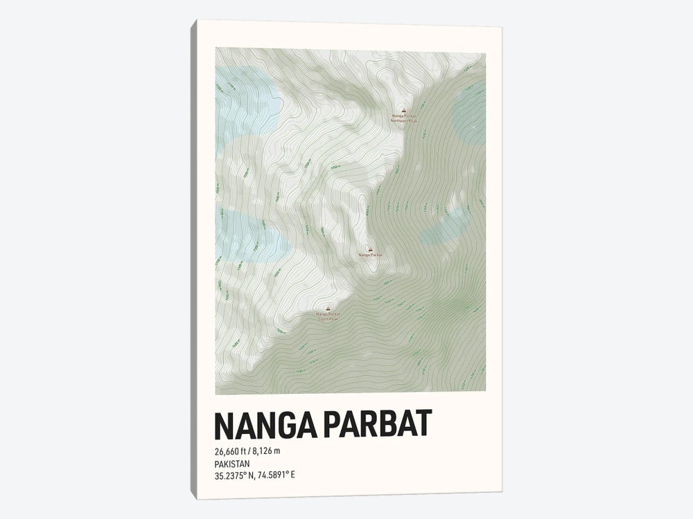 Nanga Parbat Topographic Map by avesix 1-piece Canvas Artwork