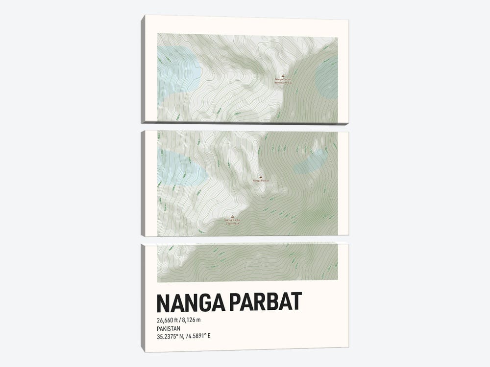 Nanga Parbat Topographic Map by avesix 3-piece Canvas Artwork