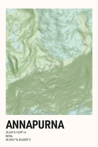 Annapurna Topographic Map by avesix framed wall art