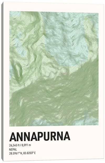 Annapurna Topographic Map Canvas Art Print - avesix