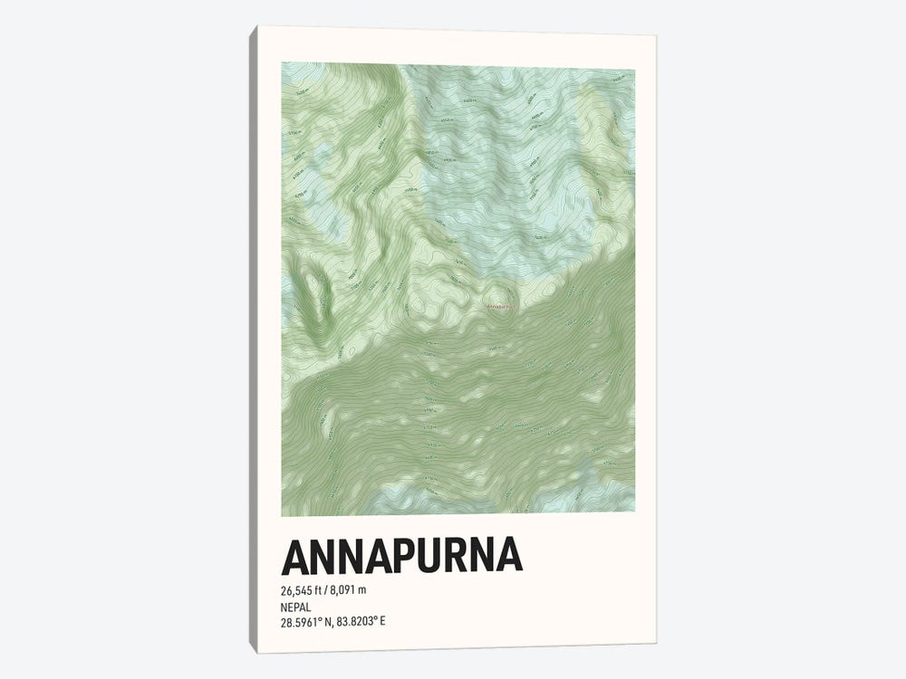 Annapurna Topographic Map by avesix 1-piece Canvas Art Print