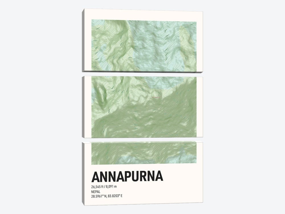 Annapurna Topographic Map by avesix 3-piece Canvas Art Print