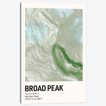 Broad Peak Topographic Map Canvas Print #ASX675} by avesix Canvas Art