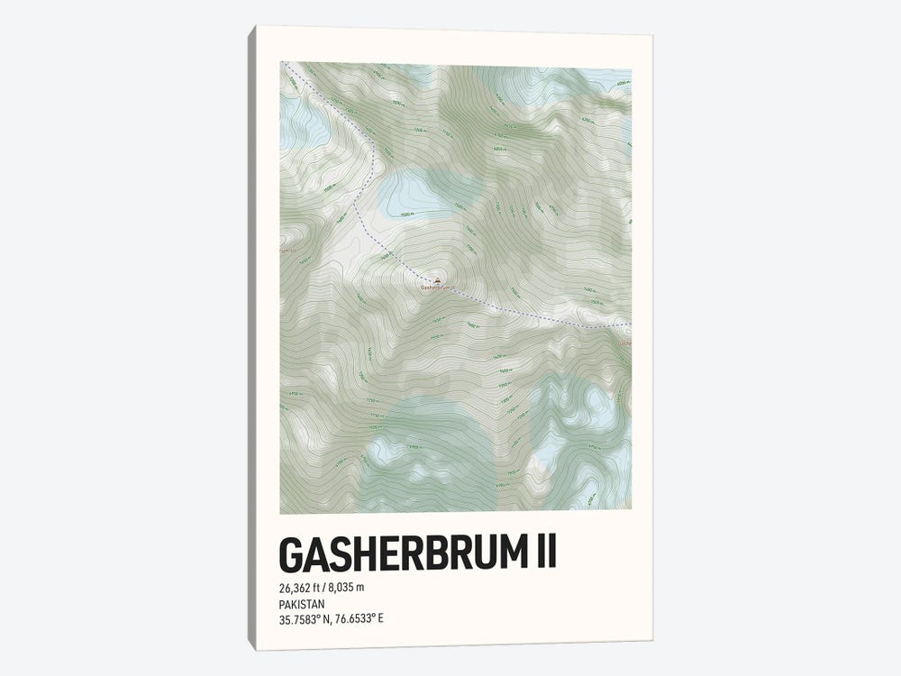 Gasherbrum II Topographic Map by avesix 1-piece Canvas Artwork