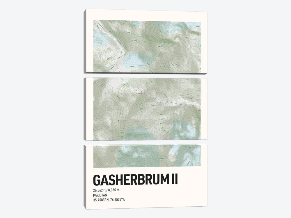 Gasherbrum II Topographic Map by avesix 3-piece Canvas Artwork