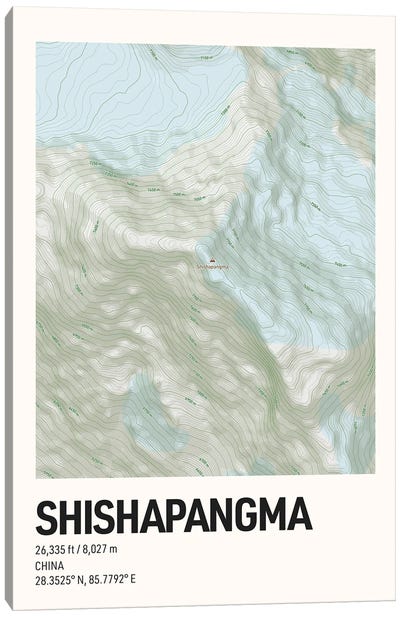 Shishapangma Topographic Map Canvas Art Print - avesix